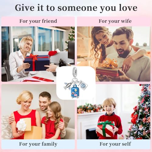 925 Sterling Silver Charms for Bracelets and Necklaces Lipstick and Perfume High Heels Dangle Pendants Heart Butterfly Bead Charms Halloween Christmas Gift for Womens - style: Airplane Passport Suitcase Dangle