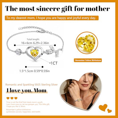 1CT Rose Heart Birthstone Bracelet for Women Love Gift - style: 11-Nov Yellow Silver
