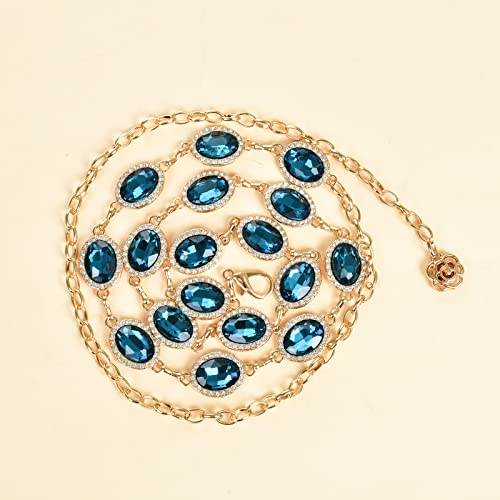 ILuvatar Green Glass Diamond Chain Belt - Metal Women's Western Style Dress Belt - color: F008-ab
