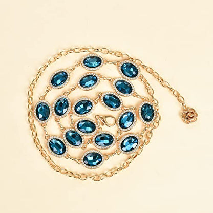 ILuvatar Green Glass Diamond Chain Belt - Metal Women's Western Style Dress Belt - color: F008-ab