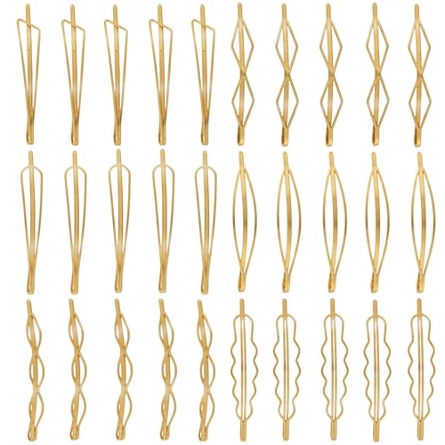 30 PCS Geometric Metal Hair Clips, 2.7 Inch Minimalist Hair Pins Vintage Hair Pins Mini Gold Bobby Pins for Women (Gold, 6 Style)