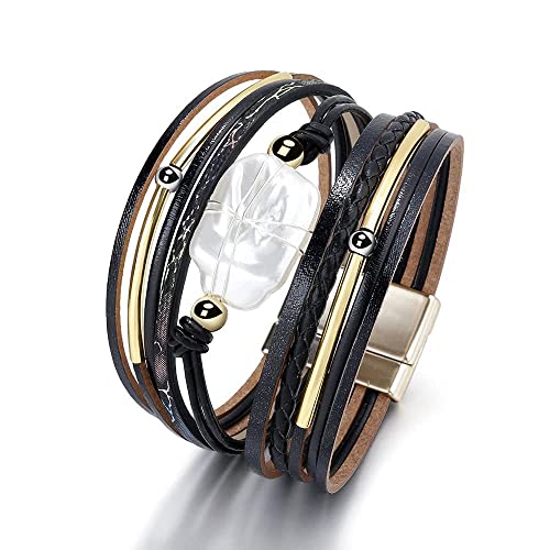 Fesciory Leather Wrap Bracelets for Women, Boho Western Layered Jewelry | Layered leather cuff bracelets, Easy on and off, Boho western style, Daily wear, Gift for women - color: Black 6