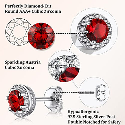 Bestyle Sparkling 925 Sterling Silver Birthstone Stud Earrings for Women, Heart/Round/Teardrop/Square Solitaire Diamond Studs Earrings, Great Birthday/Christmas Gifts - style: 01. Red Garnet-Jan-round