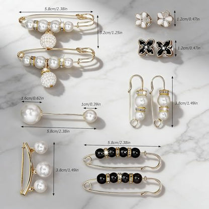 24Pcs Pearl Brooch Pins for Women, Sweater Shawl Clips for Cardigans Shirts Jeans Skirts Waist Decoration