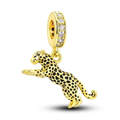Charm for Bracelets and Necklaces Heart Cat Flower Boy 925 Sterling Silver Bead Birthday Jewelry Gift for Women - color: Gold Leopard Charm