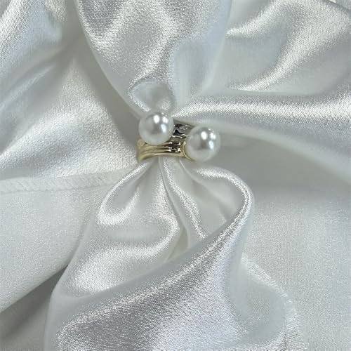 Shell Pearl Ball Silk Scarf Ring Brooch for Women Dainty Circle Layer Shawl Scarves Buckle Wrap Clasp Clip Rings Size 7 Brooches Fashion Dress Accessories Wedding Holiday Jewelry