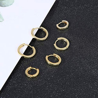 micuco 3 Pairs Small Gold Hoop Huggie Earrings Set for Women Men Tendy | 14K Gold Plated Small Huggie Hoop Earrings for Men, Tiny Cartilage Hypoallergenic Earring Set - style: I# Classic Gold 10-10-10mm