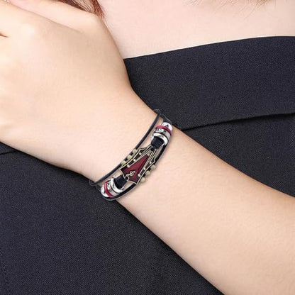Leather Strap Elegant Wrist Jewelry Multilayer Wristband Everyday Wear Suitable for Various Occasion Multilayer Wrap - color: Red