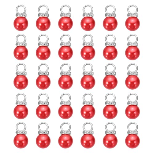 MECCANIXITY 100Pcs Imitation Pearl Pendant 10mm Faux Pearl Beads with Rhinestone for Dangle Jewelry Making Earrings Necklace Bracelets Crafts, Red - color: Red