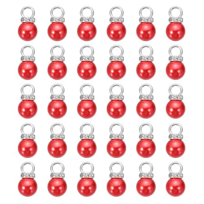 MECCANIXITY 100Pcs Imitation Pearl Pendant 10mm Faux Pearl Beads with Rhinestone for Dangle Jewelry Making Earrings Necklace Bracelets Crafts, Red - color: Red