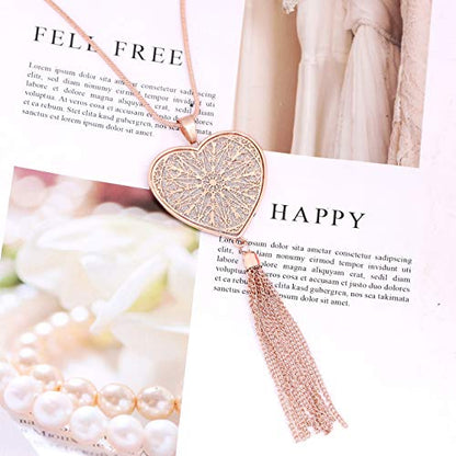 MOLOCH Long Necklaces For Woman Disk Circle Pendant Necklaces Tassel Fringe Necklace Set Statement Pendant - color: heart-shaped-rose gold