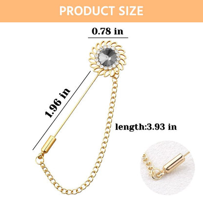 Mens Sunflower Lapel Pin Crystal Rhinestone Brooches for Men Hanging Chain Brooch Suit Pin Flower Lapel Pins for Men Wedding Business Party - color: Grey