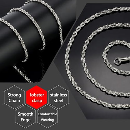 Twist Chain Necklace - Stainless Steel Rope Jewelry for Men & Women - size: 36 Inches, style: 1.5 mm width