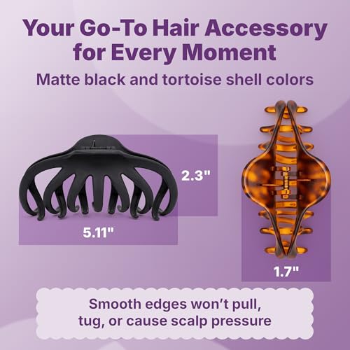 Goody SlideProof Large Hair Clips, Stylish, Secure Grip Octopus Claw Clips for Thick Hair, Styling Accessories for All Occasions & Longer Lengths, Gifts for Women & Girls, Black & Tortoiseshell, 2 Ct - style: Octopus