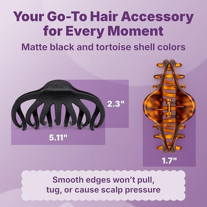Goody SlideProof Large Hair Clips, Stylish, Secure Grip Octopus Claw Clips for Thick Hair, Styling Accessories for All Occasions & Longer Lengths, Gifts for Women & Girls, Black & Tortoiseshell, 2 Ct - style: Octopus