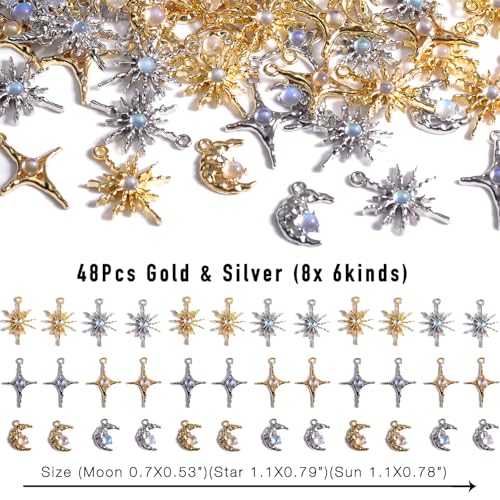 stino Jewelry Celestial Charms Set, Moon Star Sun Pendants | 48/56 Pcs, Silver & Gold Plated, DIY Jewelry Making Accessories - style: Baroque
