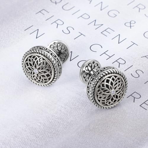 Cuff Links Mens, Cufflinks for Men, Men's Cuff Links for Wedding, Business, Father's Day, Gift for Men, 18K Gold Plated with Luxury Wooden Gift Box - style: Silver with Diamond