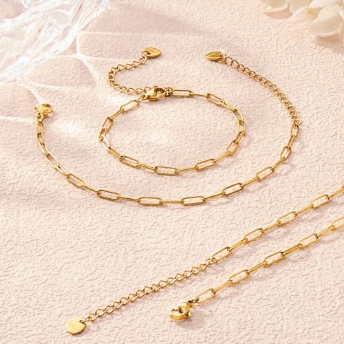 KYUNHOO 10 PCS 6.3 Inches Stainless Steel Paperclip Bracelet Chains Bulk | Gold Plated 3MM Wide Paperclip Chain Bracelet for Jewelry Making with Extender Chain - color: 3x9 paperclip gold