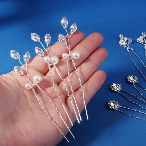 11 Pieces Bride Hair Pins Rhinestones Hair Accessories for Women Crystal Hair Piece for Wedding Bride Women Bridesmaids - color: 03 Silver-UY-0626