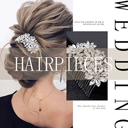 Olbye Wedding Hair Comb Rhinestone Hair Accessories Bridal Head Pieces Flower Bride Silver Crystal Headpiece Bridesmaids Head Side Combs Brides Accessories for Women (Silver C) - color: Silver C