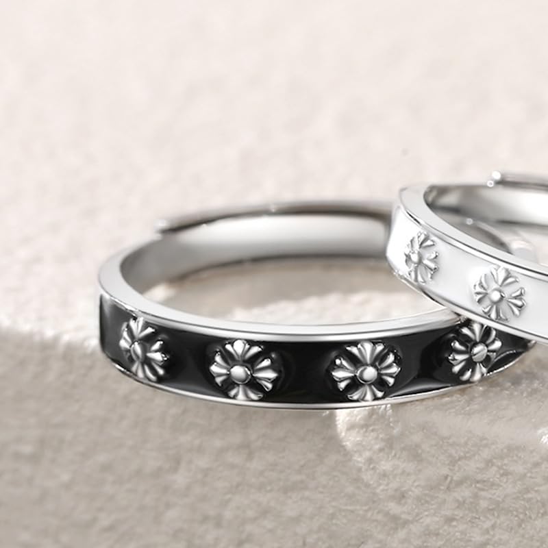 Matching Promise Rings for Couples 925 Silver Plated Engagement Wedding Ring Open Band Sets for Him and Her Cubic Zirconia Crystal Jewelry Gift for Girlfriend Boyfriend Size Adjustable