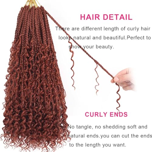 Unionbeauty 18 Inch Ginger Boho Box Braids Crochet Hair Goddess Box Braids Crochet Hair 8 Packs Bohemian Box Braids Crochet Hair for Black Woman Curly Braids Synthetic Braiding Hair Extension 350# - color: 350#, size: 18 Inch (Pack of 8)
