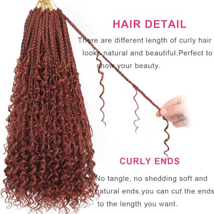Unionbeauty 18 Inch Ginger Boho Box Braids Crochet Hair Goddess Box Braids Crochet Hair 8 Packs Bohemian Box Braids Crochet Hair for Black Woman Curly Braids Synthetic Braiding Hair Extension 350# - color: 350#, size: 18 Inch (Pack of 8)