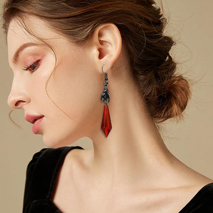 ONLYJUMP Gothic Vampire Bat Earrings Necklace Set for Women Vintage Goth Dark Bat Earrings Blood Pendant Necklaces Mystic Witch Halloween Costume Jewelry Gifts - style: Red bat