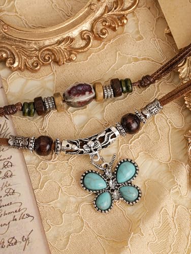 MINACHI Layered Boho Wood Bead Choker Necklace, Hollow Flower Charm, Personality Jewelry for Men and Women - style: Necklace R23-049