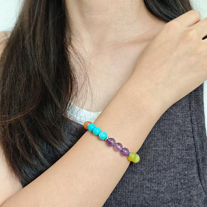 Natural Healing Gemstone Bracelet Handmade Yoga Stretch Elastic Bracelet Stress Relief Crystal Jewelry for Men and Women - color: All things cute (Good Attitude), size: 8mm