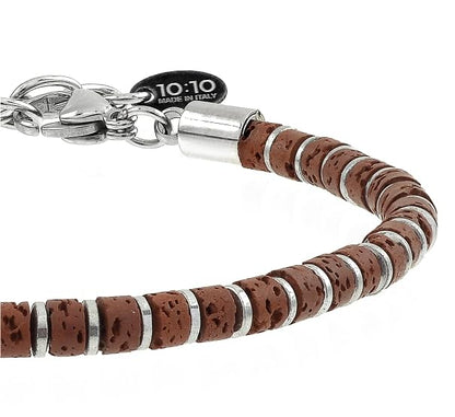 Beaded Bracelet for Men and Women – Natural Lava Gemstone Bracelet, Hematite and Stainless Steel – Adjustable, Durable and Elegant – Made in Italy - color: Red