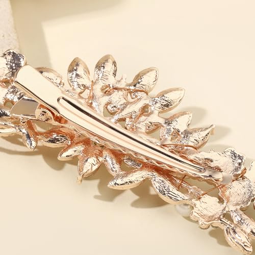Hapibuy Rose Gold Crystal and Pearl Bridal Hair Clip Floral Hair Accessory Wedding Hair Comb For Women and Bride - color: Rose Gold-Hair Clip