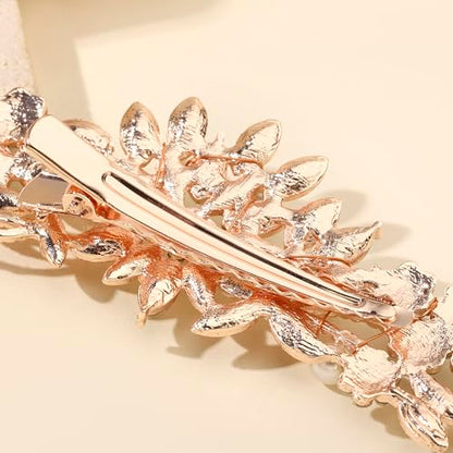 Hapibuy Rose Gold Crystal and Pearl Bridal Hair Clip Floral Hair Accessory Wedding Hair Comb For Women and Bride - color: Rose Gold-Hair Clip