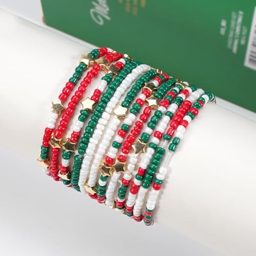 Ardorchid Halloween Bracelets for Women Pumpkin Ghost Steleton Bat Skull Beaded Stackable Stretchy Bracelet Rugby Thanksgiving Christmas Heishi Bracelets - color: Christmas Bracelets-2