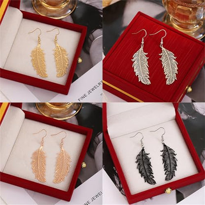 4 Pairs Boho Feather Earrings for Women 14K Gold Plated Long Feather Earrings Gold Leaf Earrings Summer Beach Jewelry Gifts