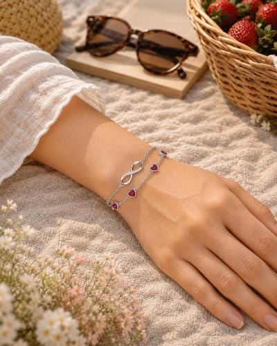 Prismata Infinity Birthstone Charm Link Bracelet/Anklet 925 Sterling Silver Adjustable 12 Months Birthstone Infinity Bracelet/Anklet Birthday Jewelry Gifts for Women Her - color: 01-January, size: 9‘+2’ Anklet