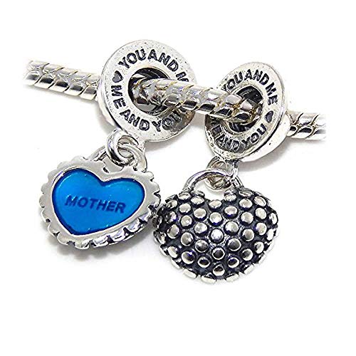 Sexy Sparkles Heart Charm – Fits Snake Chain Bracelets, Compatible with European, Biagi, and Chamilia, Ideal for Friendship and Family Jewelry (2 Pcs Mother Son) - style: 2 Pc Mother Son