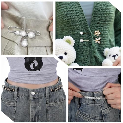 24/16 Pcs Pearl Brooch Pins Set, Decorative Safety Pin | Pant Waist Tightener Pins for Clothes Sweater Shawl Hat Clips White Collar Clips for Cardigan Dress Sweater - style: Rhinestone Style