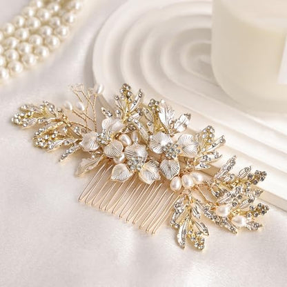 Wedding Hair Pieces, Rhinestone Bridal Hair Accessories | Handmade Gold Hair Comb for Bridesmaids Banquets Balls Formal Events - color: Gold