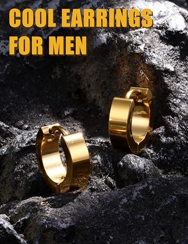 Jstyle Small Hoop Earring for Men Women Hypoallergenic Huggie Hoop Earrings | 316L Stainless Steel Earrings for Men, Non Tarnish Lightweight Sleeper Earrings, Mens Jewelry Gift, 18G, 9MM Inner Diameter - color: Yellow