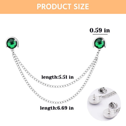 Crystal Rhinestone Brooch Mens Lapel Pins for Shirt Collar Suit Tassel Collar Chains for Shirts Badge Suit Accessories Men Brooch - color: Green-J