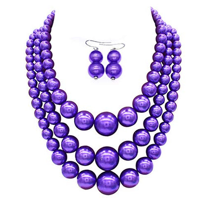 JNF Faux Pearl Statement Necklaces Big Beaded Necklace for Women Chunky Pearls Necklace and Earring Set Large beads Costume Necklace - color: Purple pearl necklace