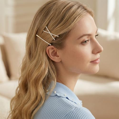 Nogeqi 16PCS Rhinestone Bobby Pins, Decorative Rhinestone Hair Clips, Elegant Metal Crystal Diamond Hair Pins for Women Girls Bridal Wedding Party Accessories (Gold)