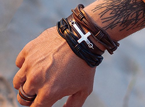 Mens Leather Bracelet Braided Brown Rustic Gift For Dad Fathers Day Cuff Wrist Band Rope Bracelet for Guys
