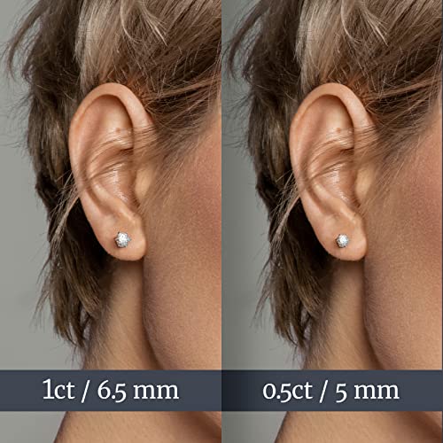 Moissanite Stud Earrings for Women, 18K White Gold Plated S925 Sterling Silver Hypoallergenic Diamond Earring, Lab Grown Diamond Earrings - size: 2ctw(1ct*2)-6.5mm