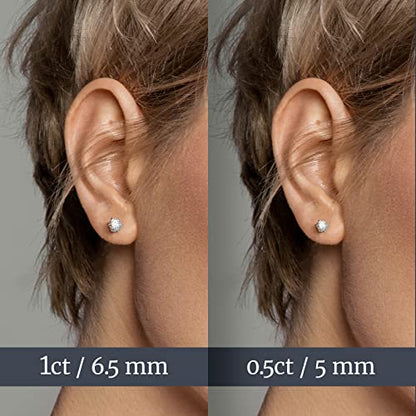Moissanite Stud Earrings for Women, 18K White Gold Plated S925 Sterling Silver Hypoallergenic Diamond Earring, Lab Grown Diamond Earrings - size: 2ctw(1ct*2)-6.5mm