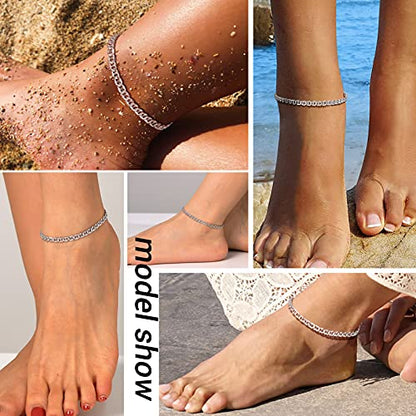 PROSILVER 925 Sterling Silver Ankle Bracelets For Women, Stylish Chain Anklets, Summer Beach Jewelry, 8.6-10.6 Inch Adjustable, Come with Box - style: 07 Mariner Anklet-4mm