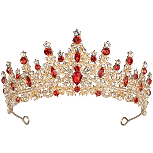 Tiaras and Crowns for Women Crystal Princess Tiaras Rhinestone Queen Crowns For Wedding Bridal Birthday Prom Pageant Party (Tiara 100) - color: Gold Red