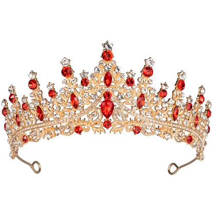 Tiaras and Crowns for Women Crystal Princess Tiaras Rhinestone Queen Crowns For Wedding Bridal Birthday Prom Pageant Party (Tiara 100) - color: Gold Red