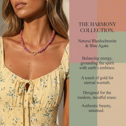 BELLA-Bee Natural Stone Beaded Choker, Multi Color Boho Jewelry Gift | Small bead natural stone choker with stainless steel ring clasp — multicolor stone, handmade healing jewelry for vacation - color: Red